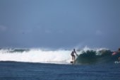 A wave breaking clean along a reef